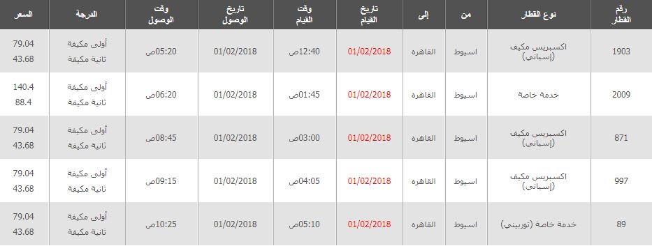 مواعيد واسعار قطارات اسيوط