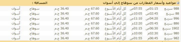 موعد قطارات سوهاج الى قنا واسوان