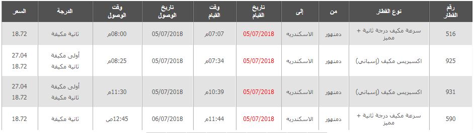 مواعيد قطارات دمنهور الى الاسكندرية واسعار التذاكر