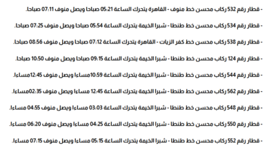 Photo of  مواعيد قطارات منوف طنطا